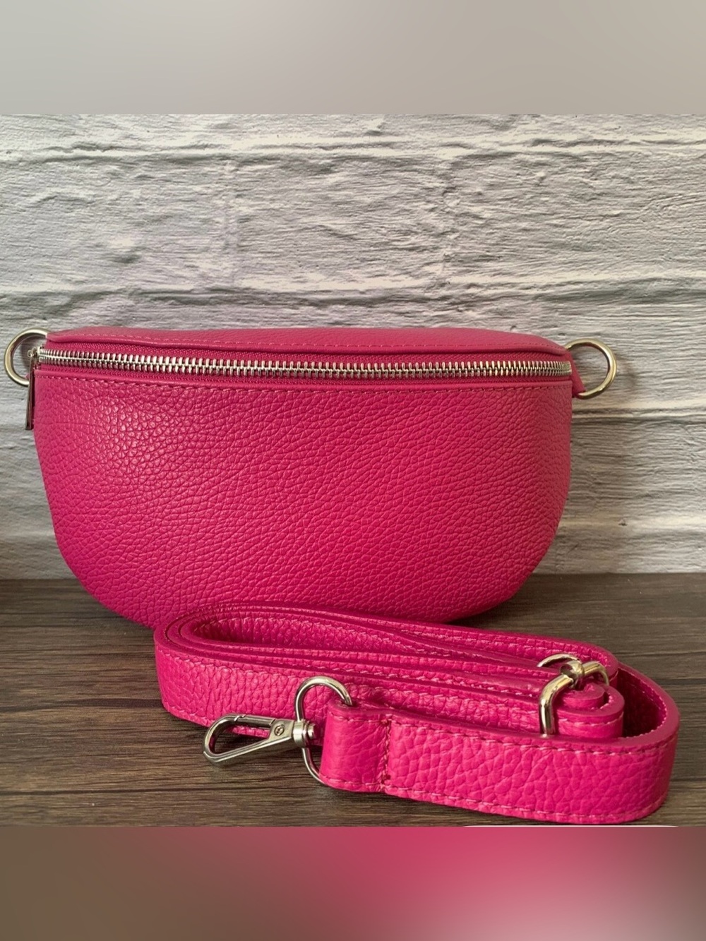 Hot Pink Leather Belt Bag Fanny pack sling bag
